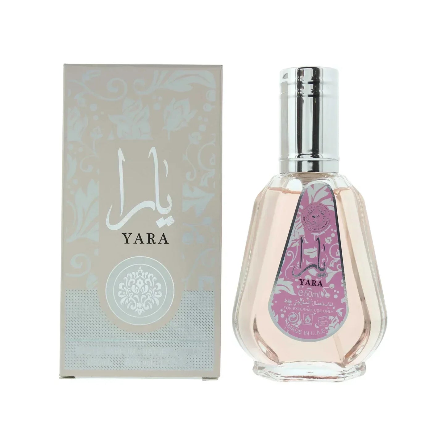 Yara perfume bottle with retail box, 50ml eau de parfum concentration