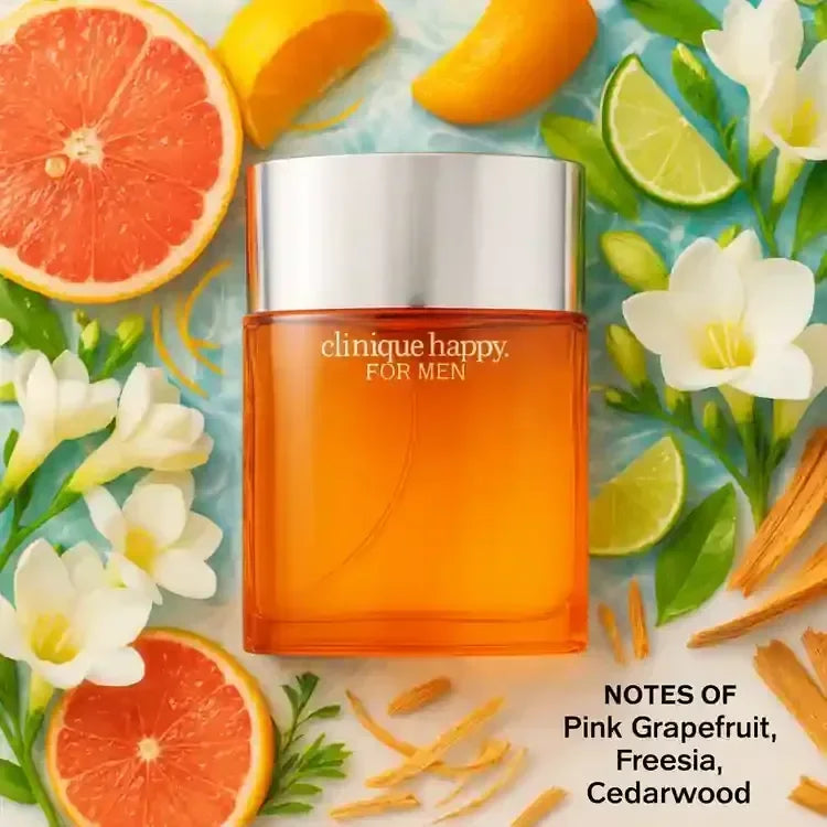 Clinique Happy for Men Eau de Toilette fragrance bottle with citrus and floral notes