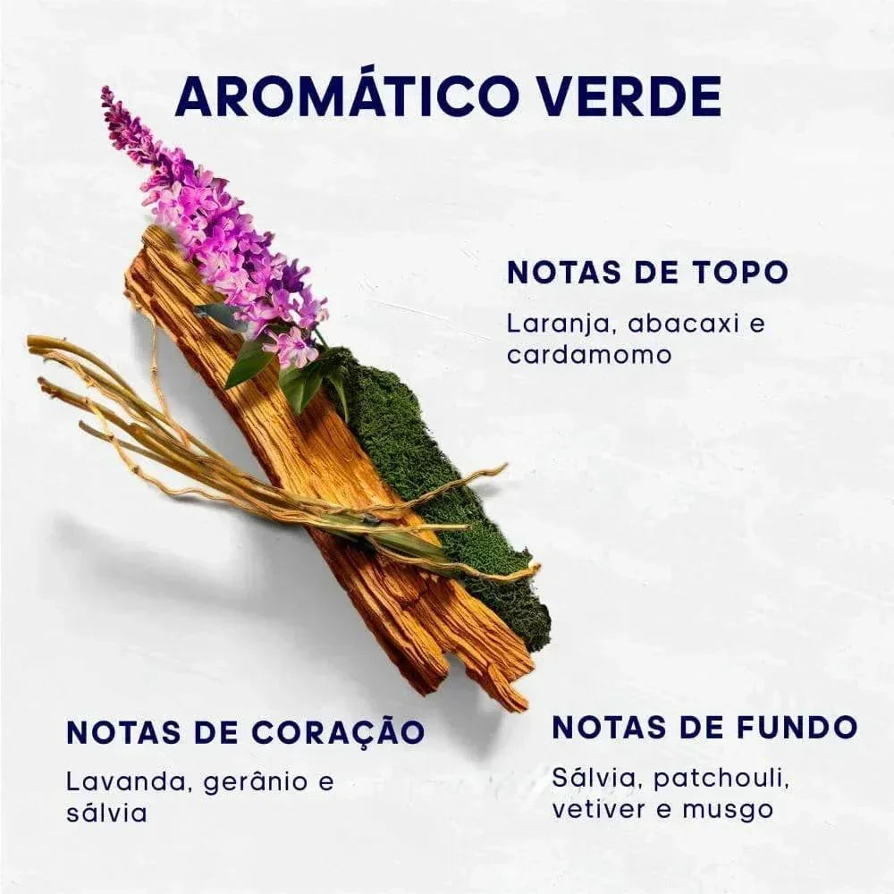 Aromático Verde fragrance notes chart with top, heart, base notes displayed