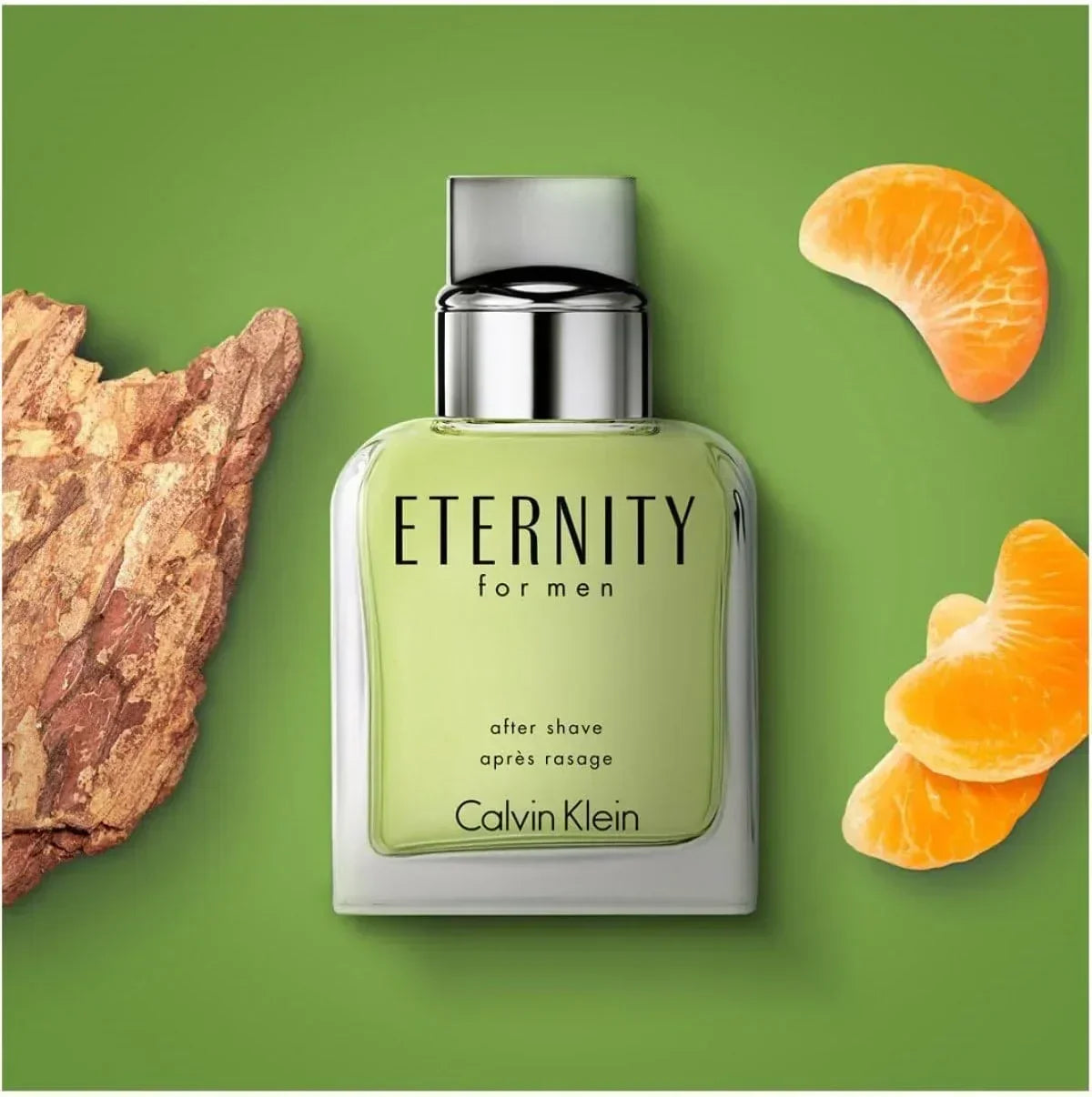 Calvin Klein Eternity for Men after shave bottle with citrus and wood accents
