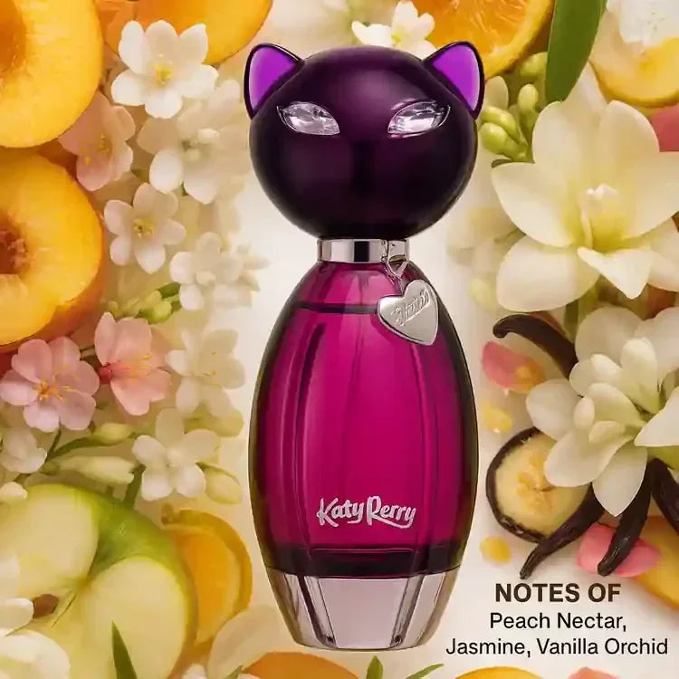 Katy Perry Purrr! Eau de Parfum 100ml fragrance bottle with peach jasmine vanilla orchid notes