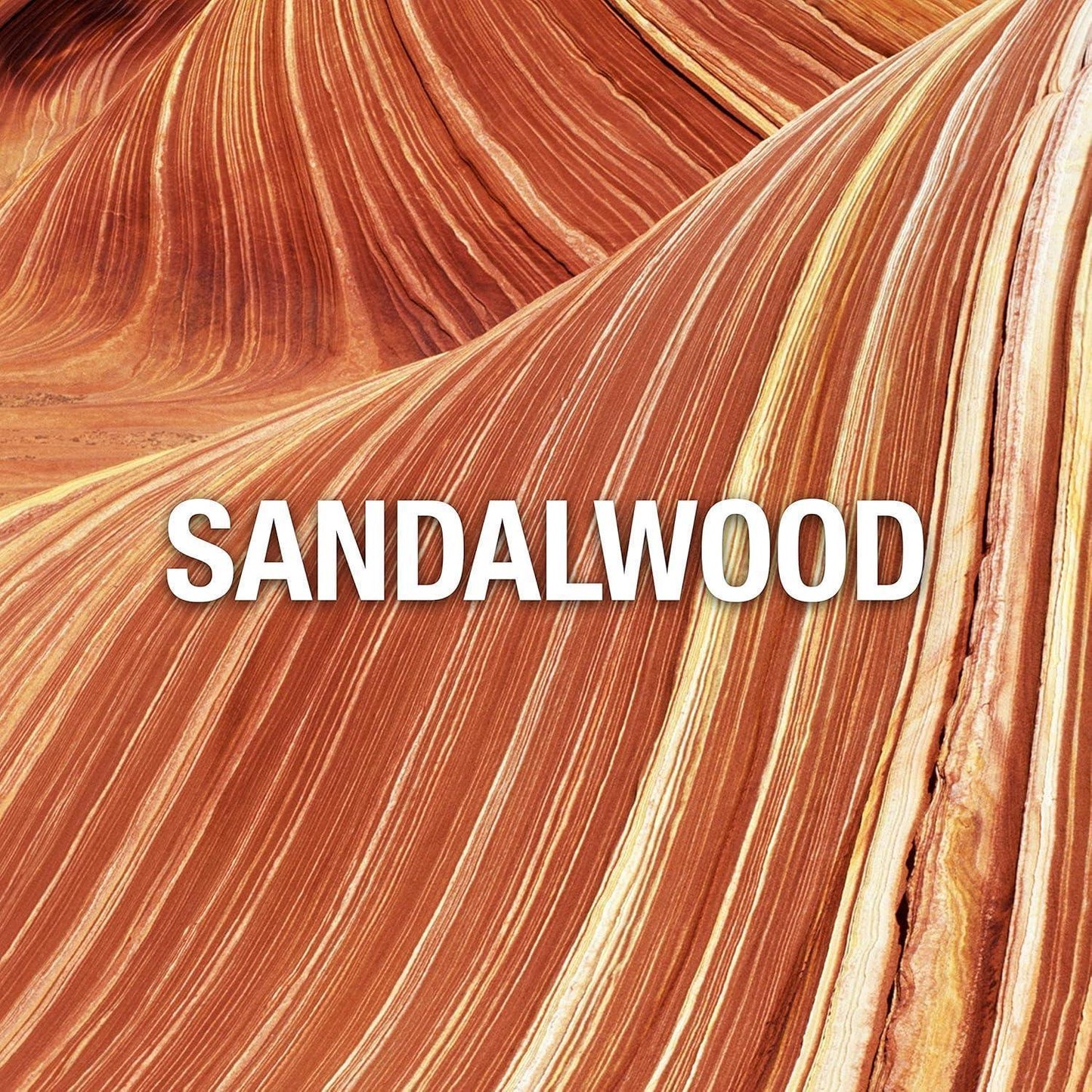 Sandalwood fragrance bottle with layered earth-toned background design
