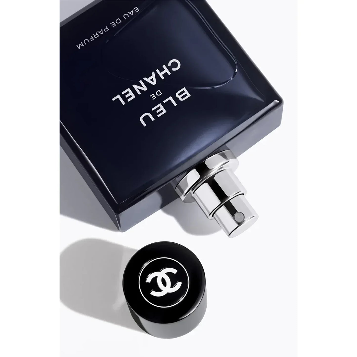 Chanel Bleu de Chanel Eau de Parfum fragrance bottle with cap removed