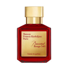 Maison Francis Kurkdjian Paris Paccarat Rouge 540 Extrait de Parfum in a square dark red glass bottle with a gold cap and a gold label.