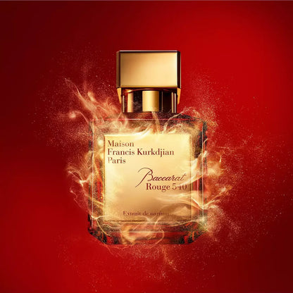 Perfume bottle with gold cap on a red background