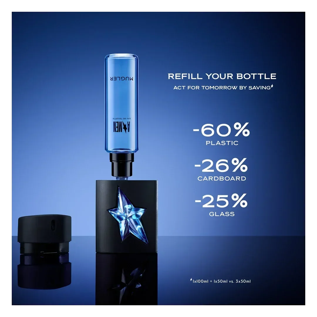 Mugler A*Men Eau de Toilette refill bottle with black star base, 100ml 50ml