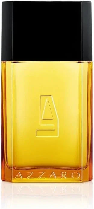 Azzaro fragrance bottle with amber liquid, black cap, and embossed logo, 100ml Eau de Toilette