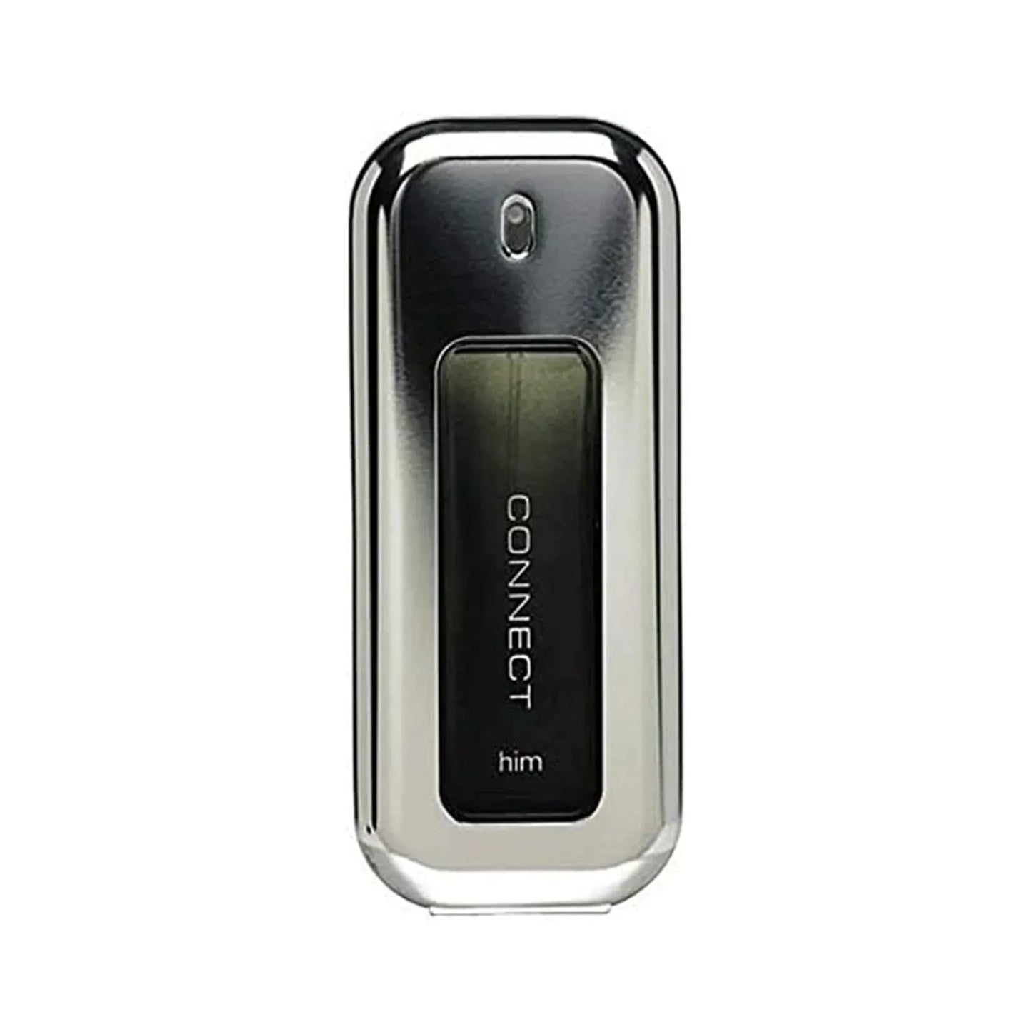Connect Him fragrance bottle with chrome finish and black label, 100ml Eau de Toilette