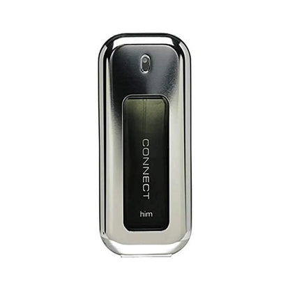 Connect Him fragrance bottle with chrome finish and black label, 100ml Eau de Toilette