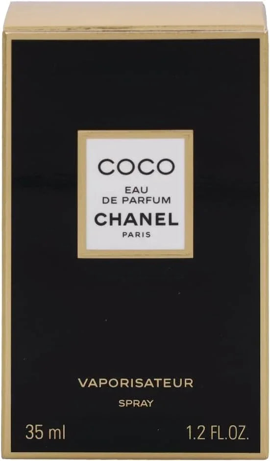 Chanel Coco Eau de Parfum spray 35ml boxed packaging, black with gold accents