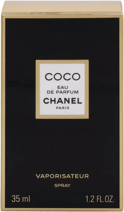 Chanel Coco Eau de Parfum spray 35ml boxed packaging, black with gold accents