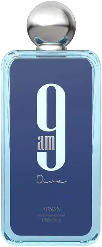 Afnan 9 AM Dive Eau de Parfum 100ml fragrance bottle with blue label and silver cap