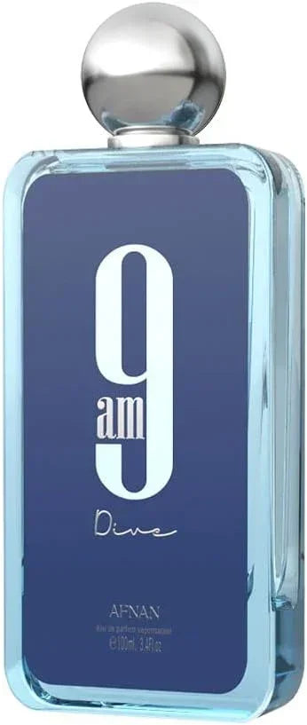 Afnan 9 AM Dive Eau de Parfum 100ml fragrance bottle with blue label and silver cap
