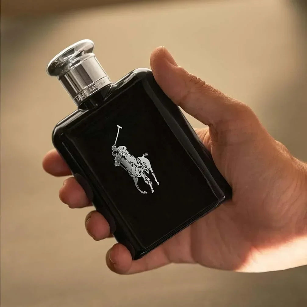 Ralph Lauren Polo Double Black Eau de Parfum 100ml fragrance bottle held in hand