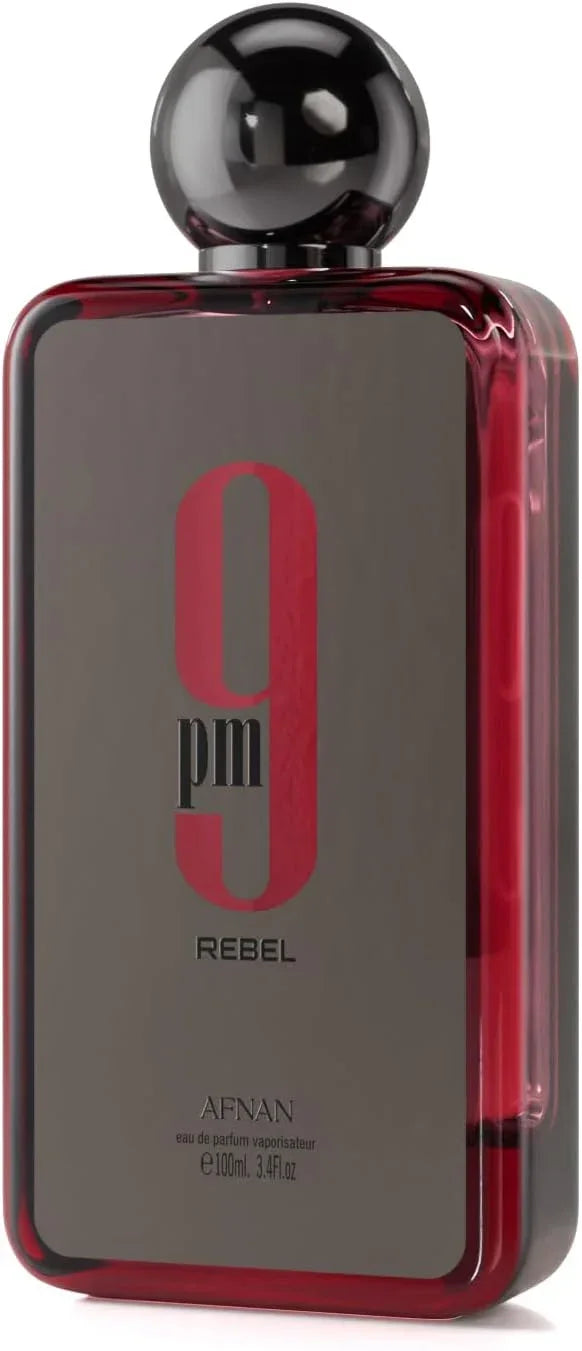 AFNAN 9 PM Rebel eau de parfum 100ml fragrance bottle with black cap