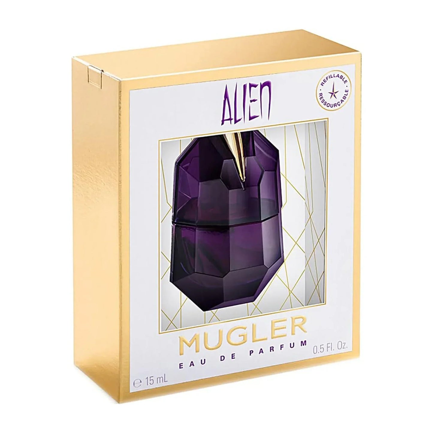 Mugler Alien Eau de Parfum 15ml bottle with retail box, purple faceted design