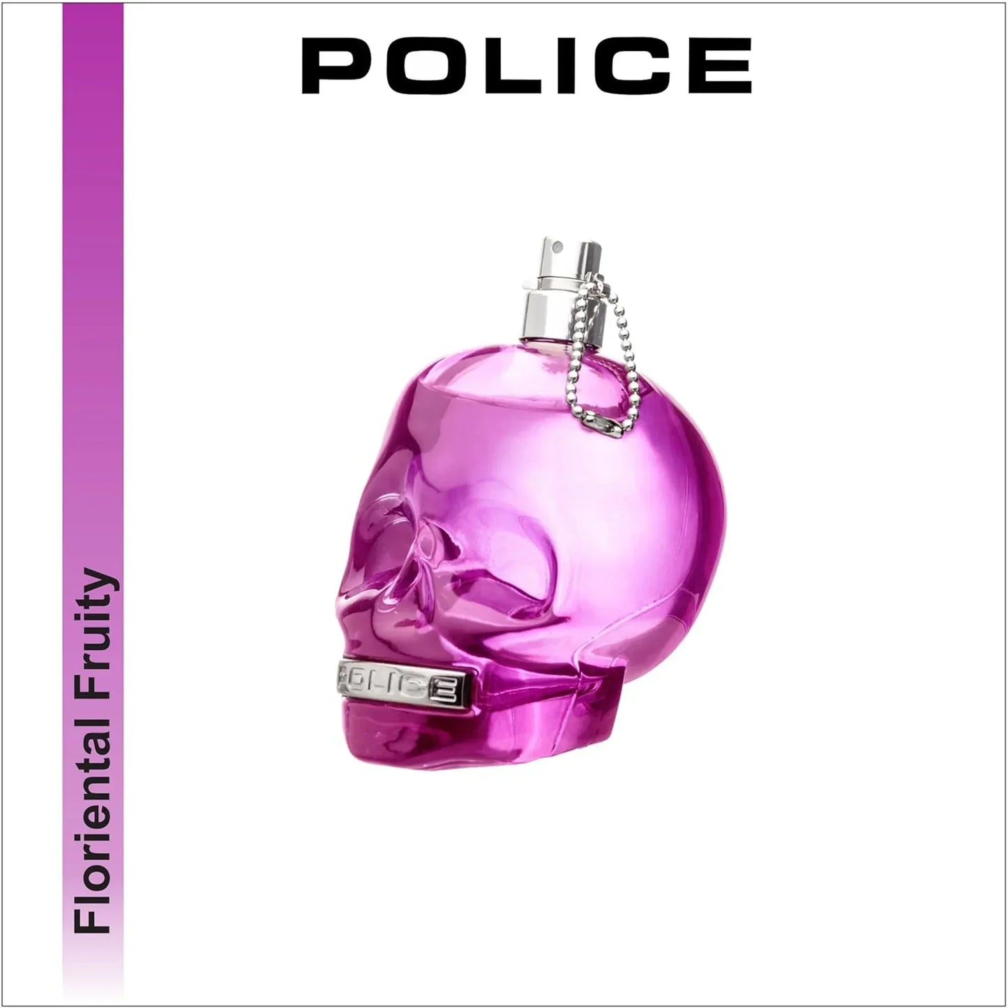 Police Floriental Fruity Eau de Parfum 80ml skull-shaped fragrance bottle with silver cap and chain