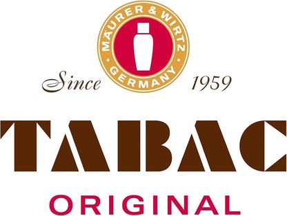 Maurer & Wirtz Tabac Original logo on a white background, featuring a circular gold and red emblem with a bottle icon, the words 'Since 1959', and large brown 'TABAC' text with 'ORIGINAL' in pink below.