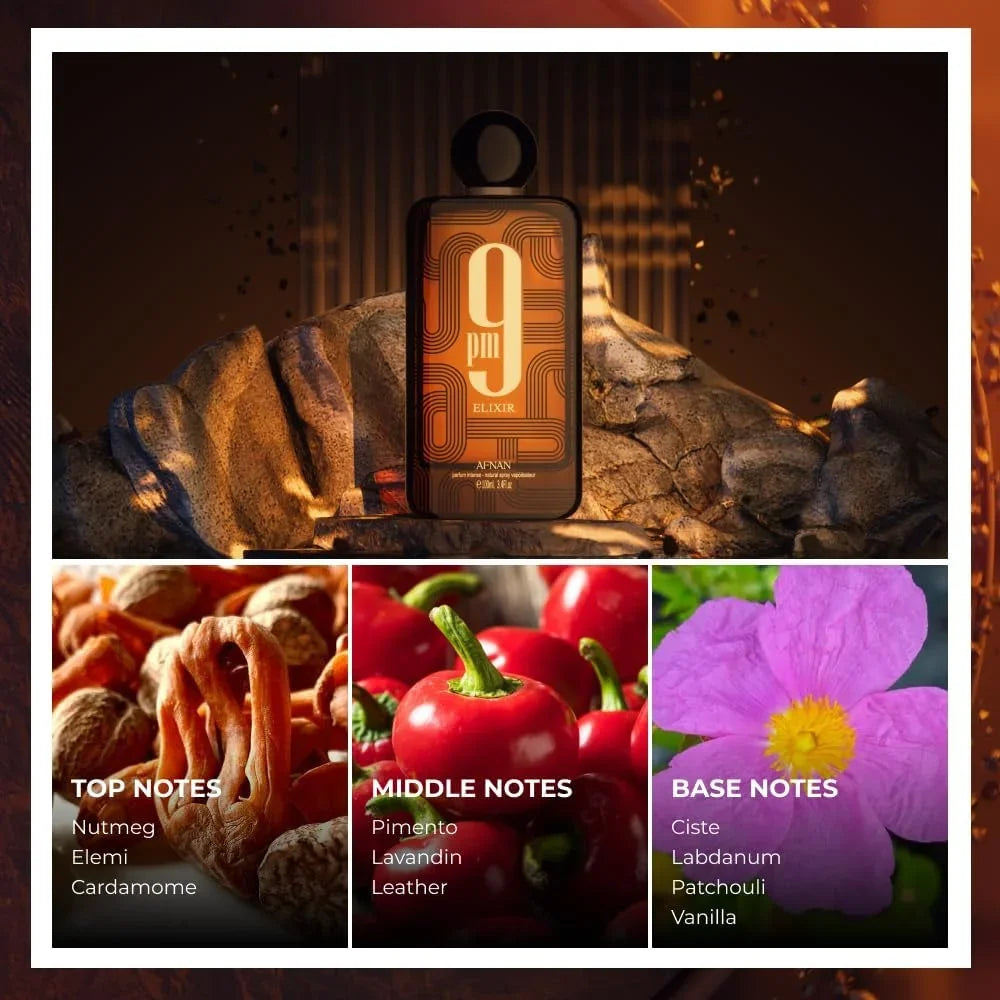 Perfume bottle with notes displayed on a dark background
