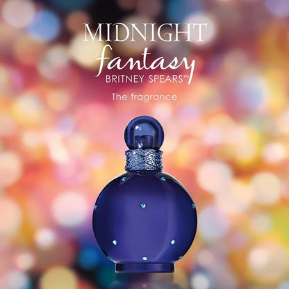 Britney Spears Midnight Fantasy fragrance bottle with decorative cap and sparkling details