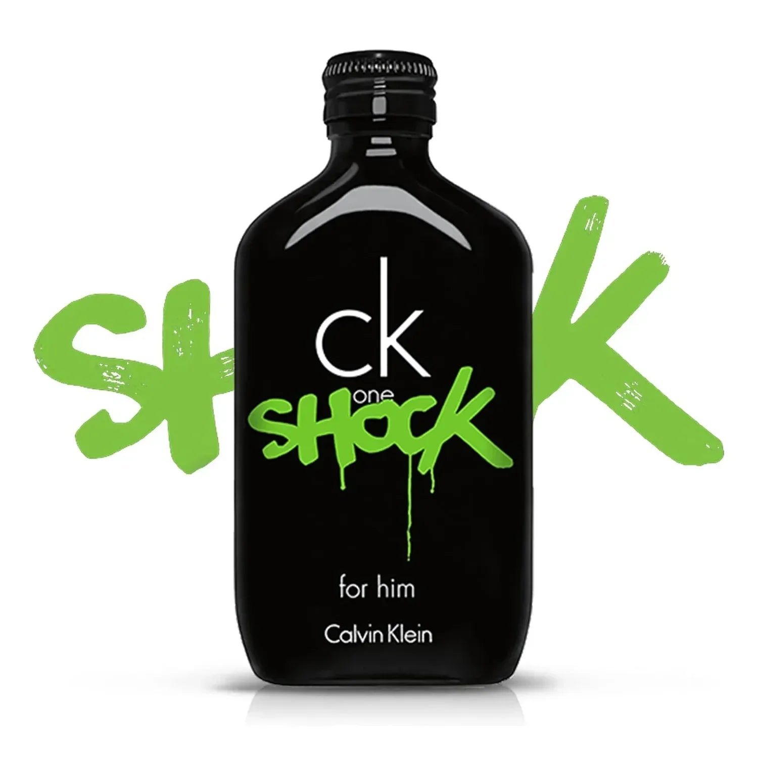 Calvin Klein CK One Shock for Him fragrance bottle with green graphic design