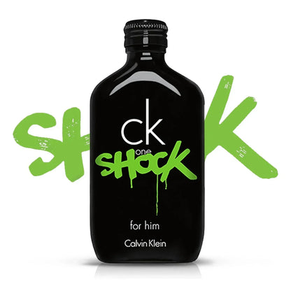 Calvin Klein CK One Shock for Him fragrance bottle with green graphic design
