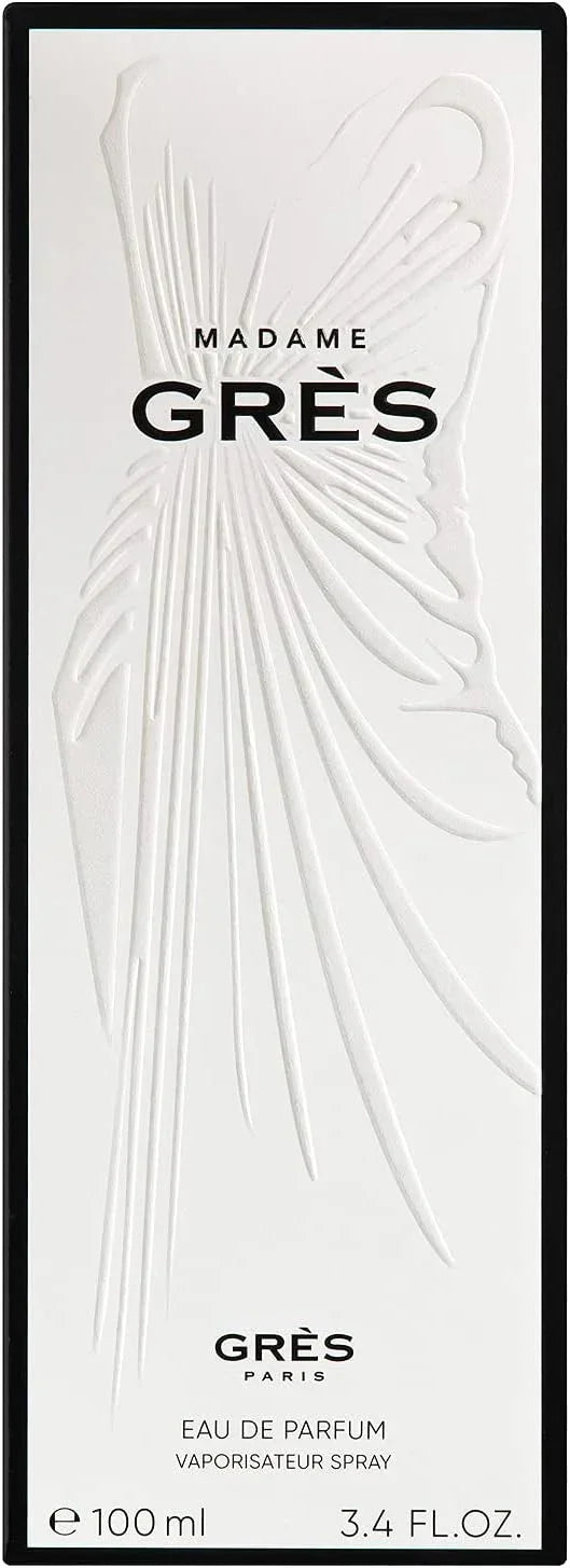 Madame Grès Eau de Parfum 100ml bottle with retail box, white embossed design