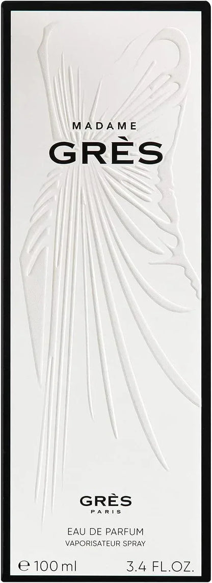 Madame Grès Eau de Parfum 100ml bottle with retail box, white embossed design