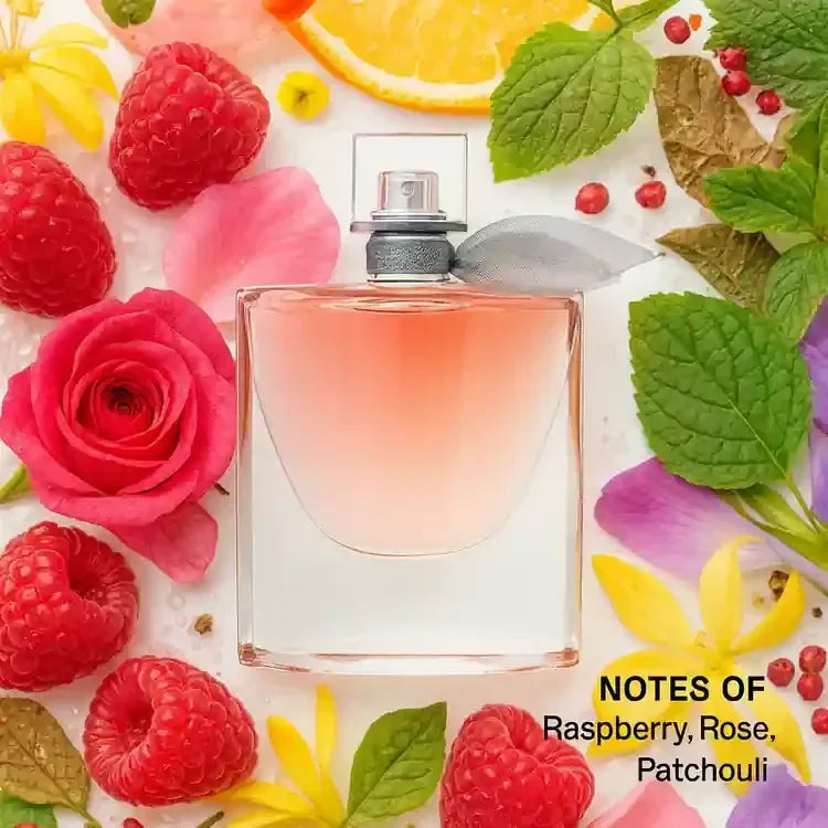 Lancôme La Vie Est Belle Eau de Parfum 50ml fragrance bottle with raspberries, rose, and mint