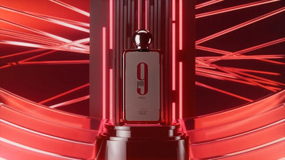 Afnan 9 PM Rebel Eau de Parfum 100ml fragrance bottle on red neon display