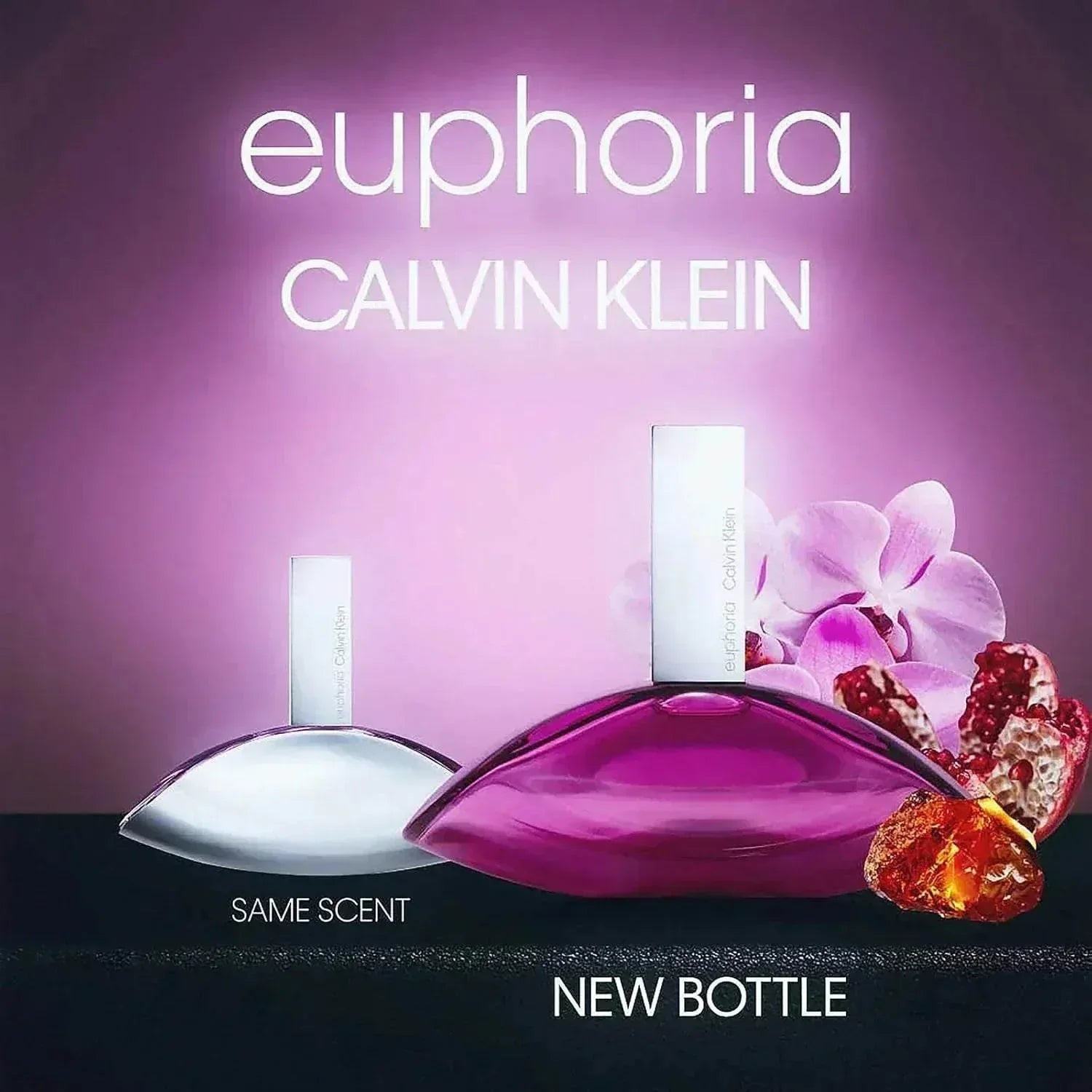 Calvin Klein Euphoria fragrance bottles, new and original design with purple orchid and pomegranate 100ml 30ml 