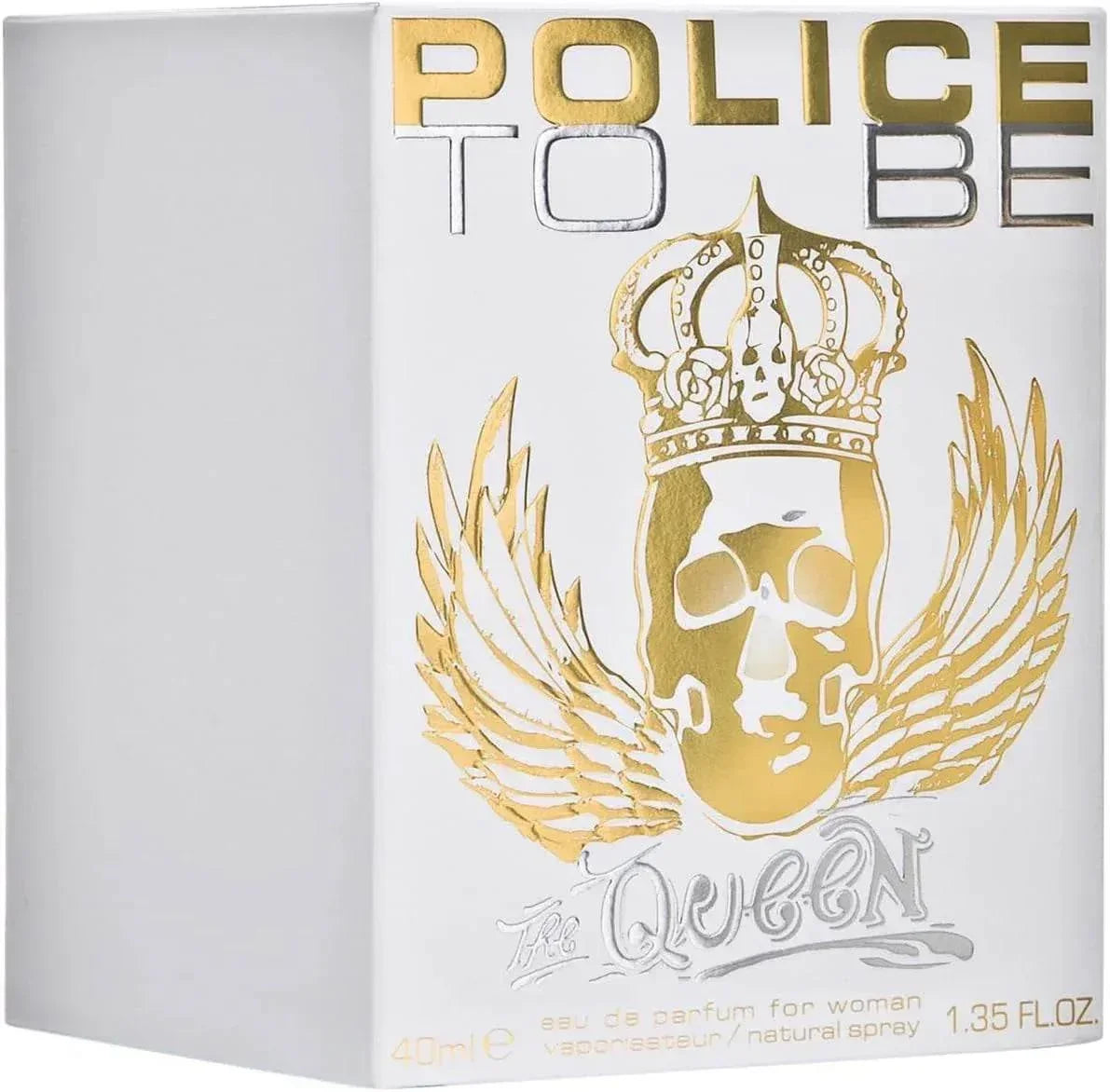 Police To Be The Queen eau de parfum 40ml retail box with gold skull crown design