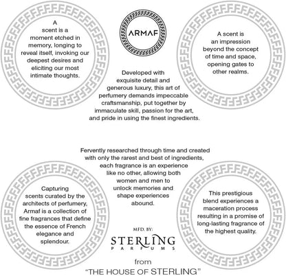 Promotional text for Armaf Sterling Parfums with brand logo and descriptive text.