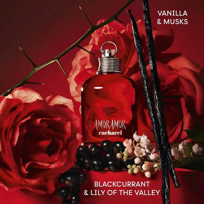 Cacharel Amor Amor fragrance bottle with vanilla musk and blackcurrant notes