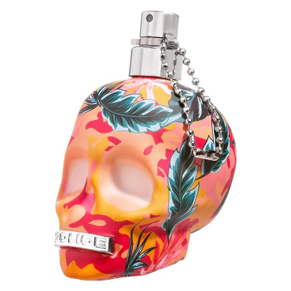 Police To Be Woman Eau de Parfum 80ml skull bottle with tropical print and silver chain