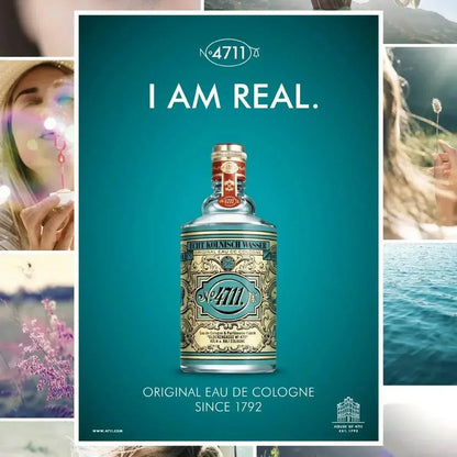 No 4711 Original Eau de Cologne fragrance bottle with teal background