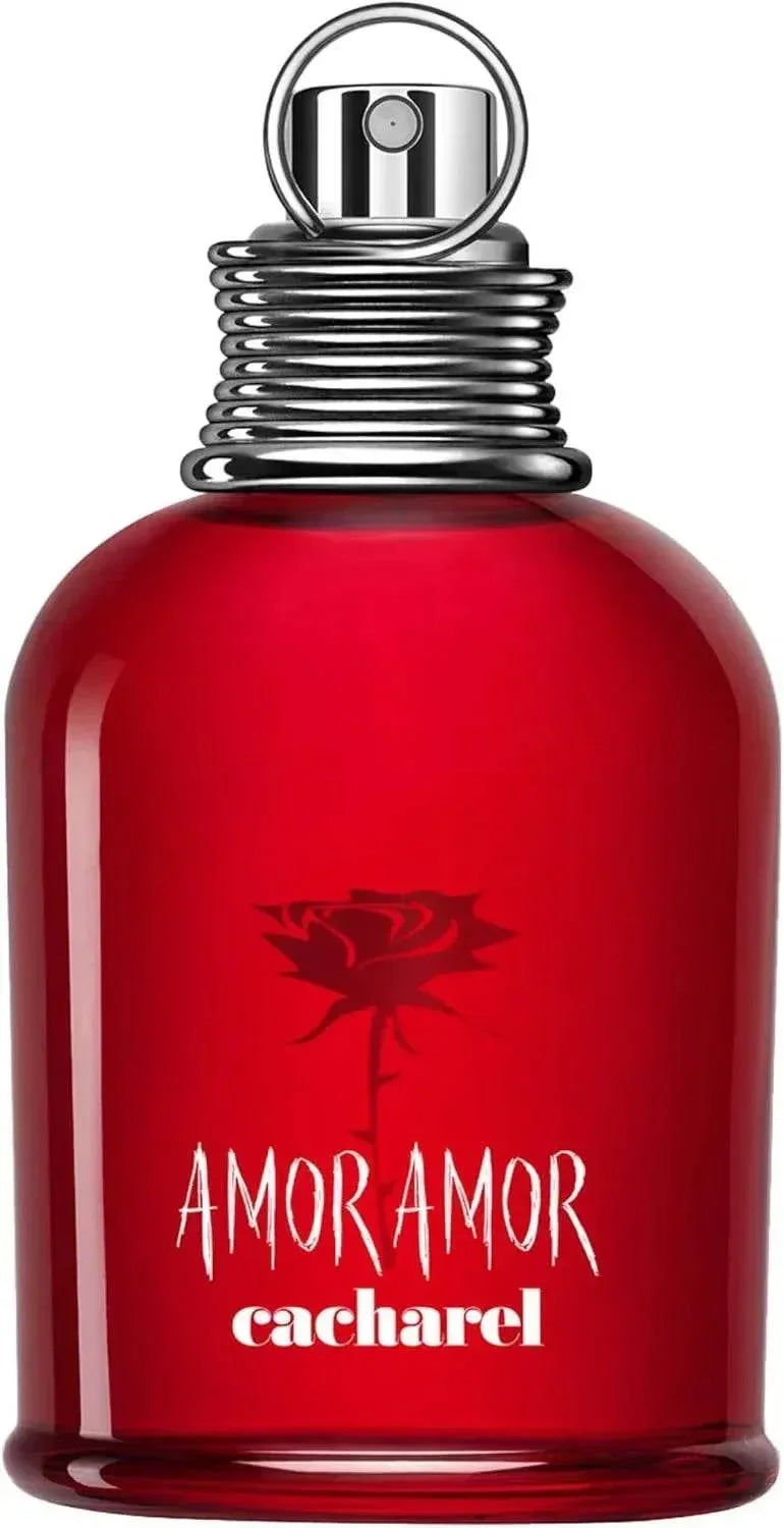 Cacharel Amor Amor Eau de Toilette fragrance bottle with red glass and rose design 30ml 50ml