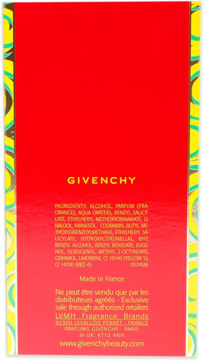 Givenchy fragrance retail box with ingredients and branding details visible