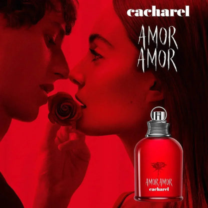 Cacharel Amor Amor Eau de Toilette fragrance bottle with red rose design