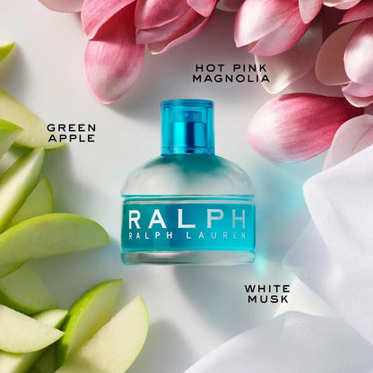Ralph Lauren Ralph fragrance bottle with green apple and pink magnolia accents