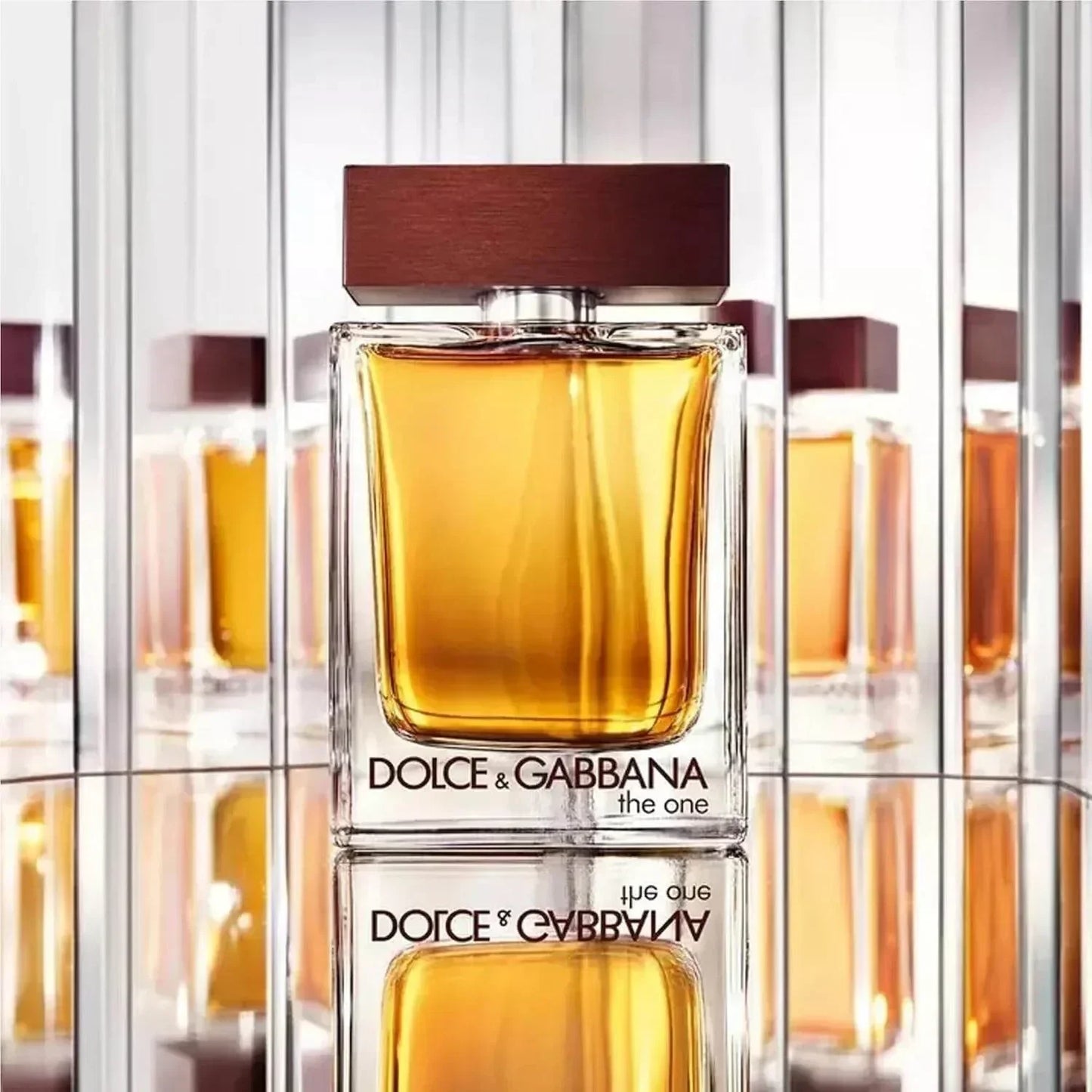 Dolce & Gabbana The One Eau de Parfum bottle with amber liquid and wooden cap