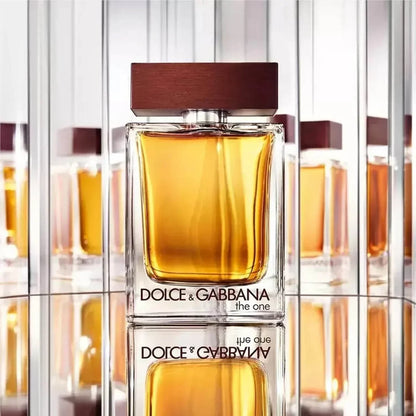 Dolce & Gabbana The One Eau de Parfum bottle with amber liquid and wooden cap