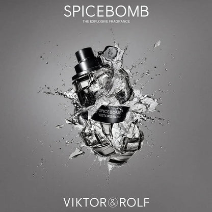Viktor & Rolf Spicebomb perfume bottle bursting through glass with water splash effects