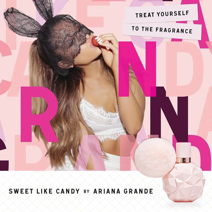 Ariana Grande Sweet Like Candy fragrance bottle with fluffy pink cap, 50ml EDP