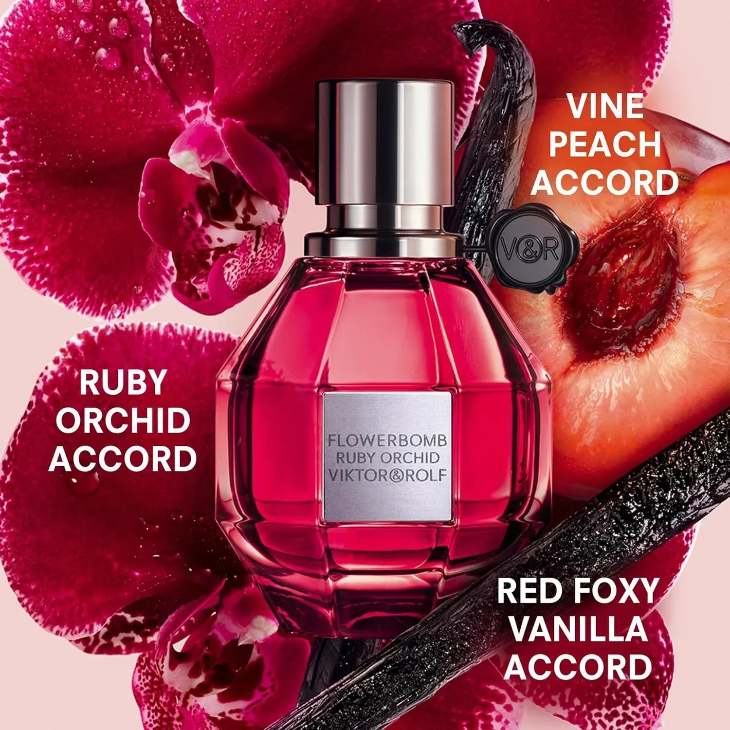 Viktor&Rolf Flowerbomb Ruby Orchid Eau de Parfum 50ml fragrance bottle with orchid and vanilla visuals