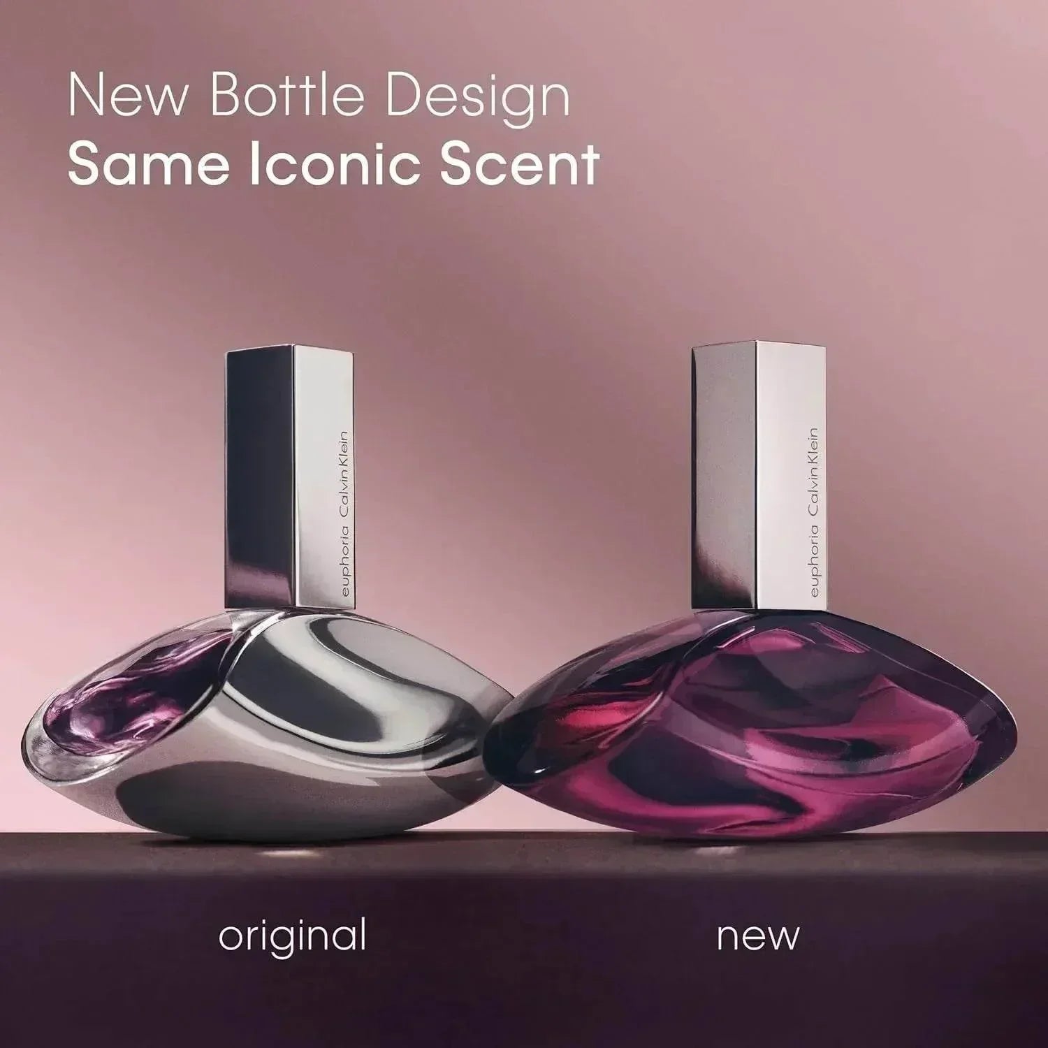 Calvin Klein Euphoria fragrance bottles original and new design side by side 100ml 30ml 