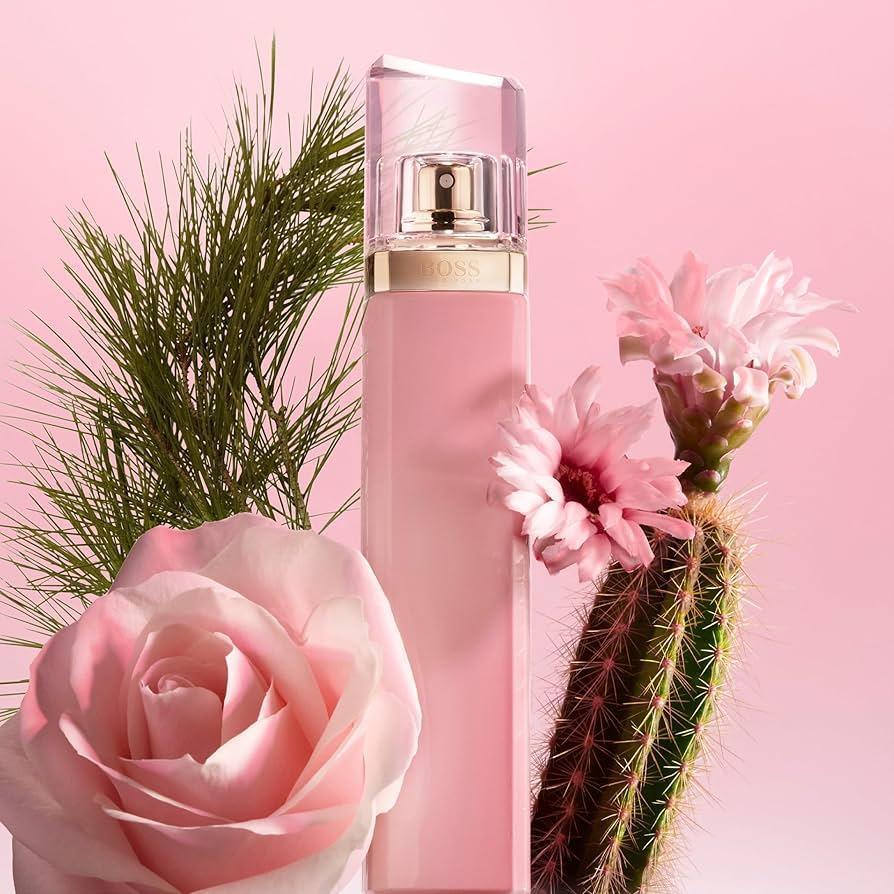 Hugo Boss Boss Ma Vie Pour Femme Eau de Parfum 50ml fragrance bottle with pink rose and cactus