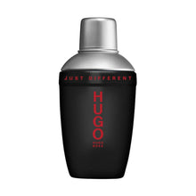 Hugo Just Different cologne bottle in matte black with a metallic silver cap and red lettering, shown on a solid white background.  40ml