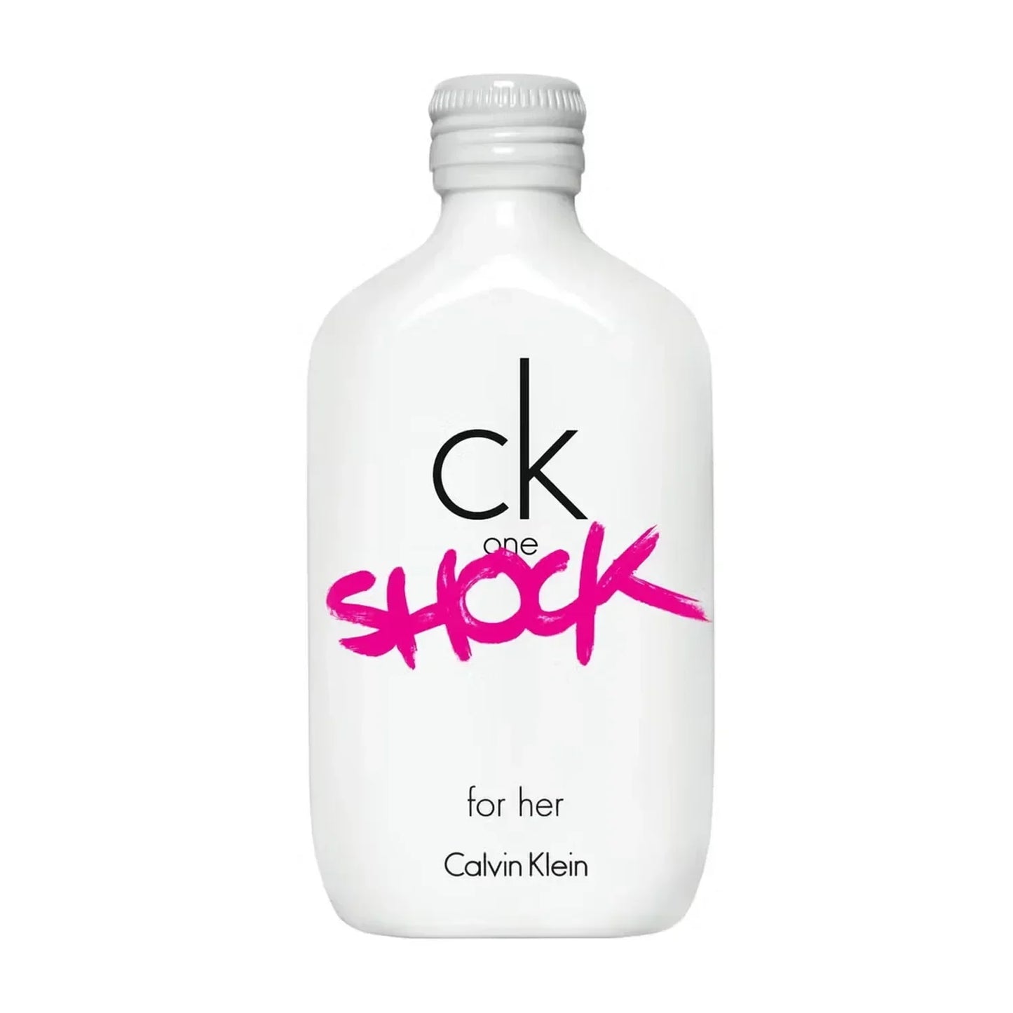 Calvin Klein CK One Shock for Her fragrance bottle with white design and pink lettering