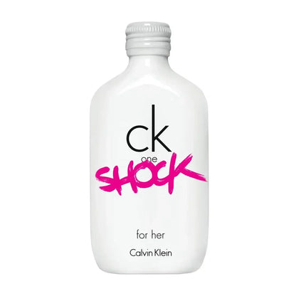 Calvin Klein CK One Shock for Her fragrance bottle with white design and pink lettering